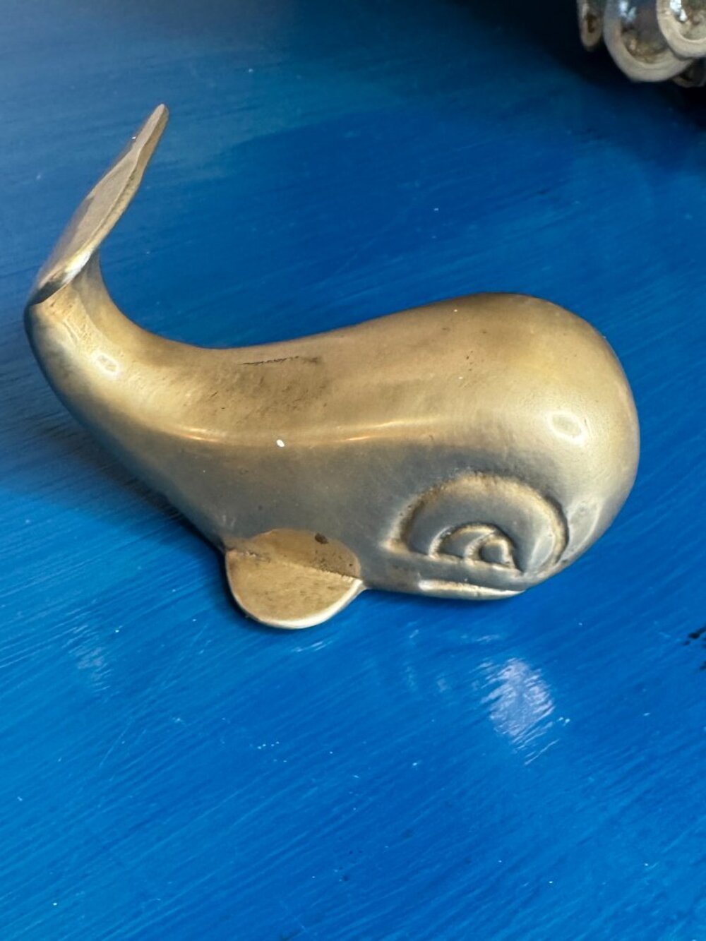 Vintage Solid Brass Whale Figurine / Paperweight